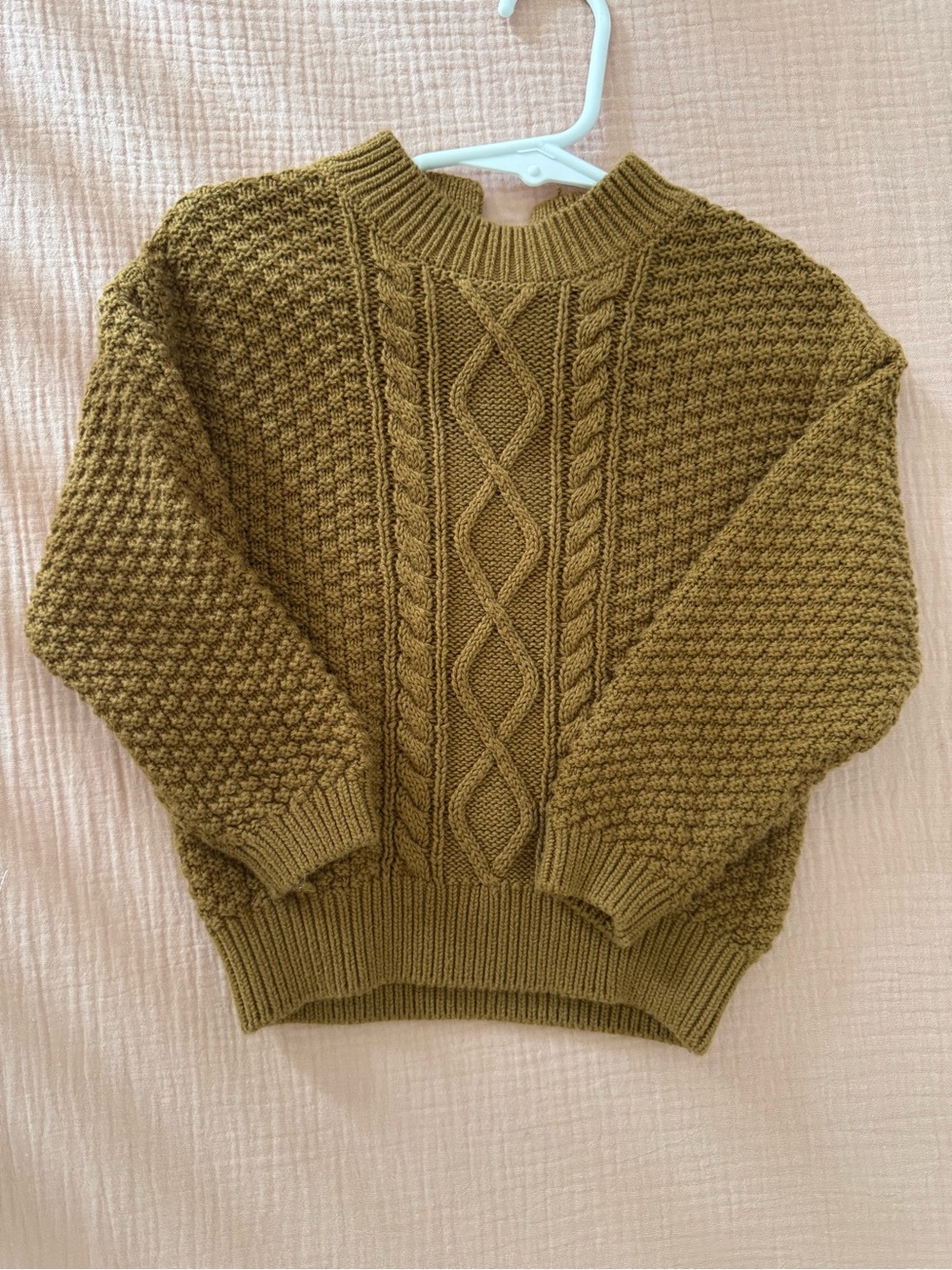 Quincy Mae Olive Cable Knit Crewneck Sweater